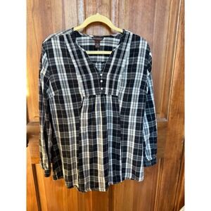 Bit & Bridle Plaid Long Sleeve Tunic Shirt Size L Cotton Blend Button Front